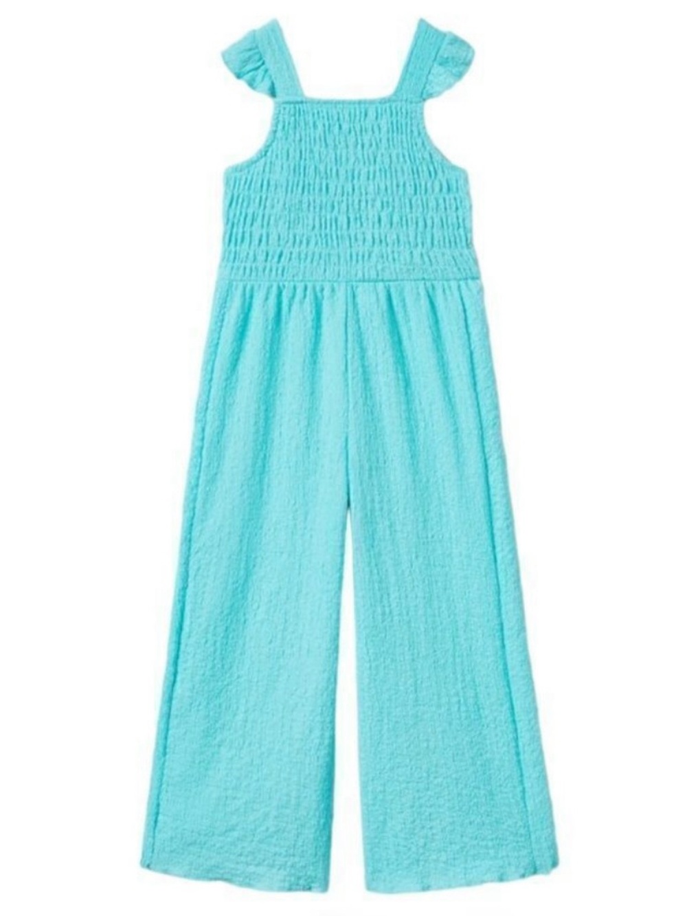 Zara Girl’s Aqua Smocked Wide-Leg Jumpsuit Size 8
